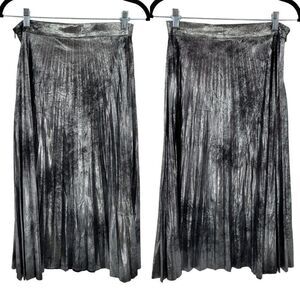 Romeo Juliet Couture Skirt Grunge Pleated Metallic Distressed Silver Midi S